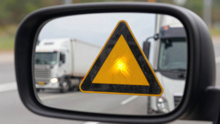 close up side mirror with blind spot warning generated with Z-Image