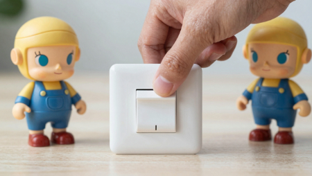 hand on switch between two bobblehead characters generated with Z-Image