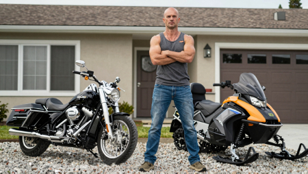 hombre parado entre dos vehículos recreativos generated with Z-Image