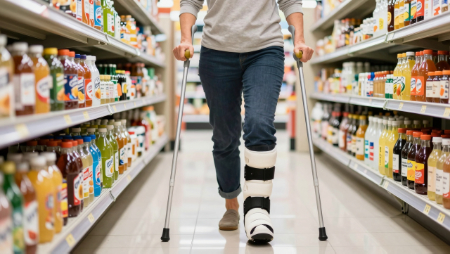 mujer caminando con muletas en una tienda generated with Z-Image