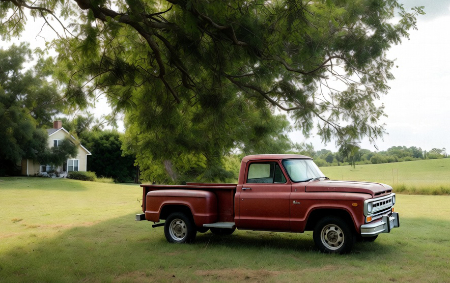 una troca estacionada bajo un arbol image generated with Grok AI